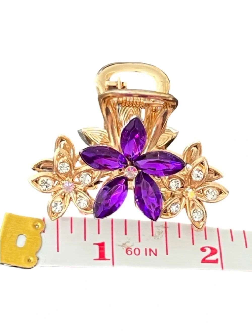 Gold Floral Hair Clip with Purple Crystal Flower FINAL PRICE DROP